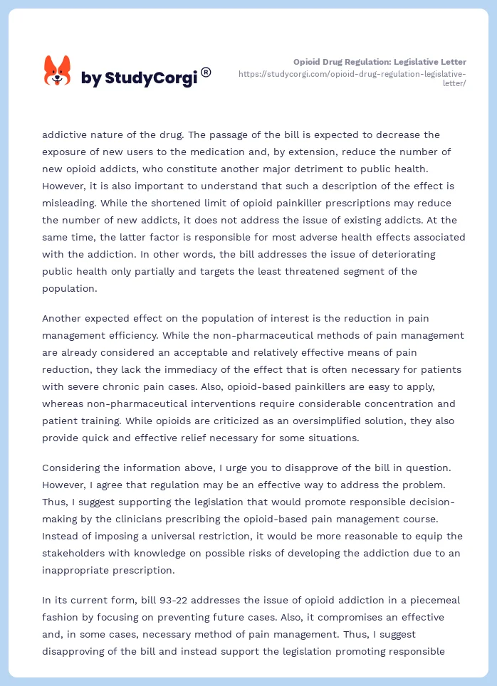 Opioid Drug Regulation: Legislative Letter. Page 2