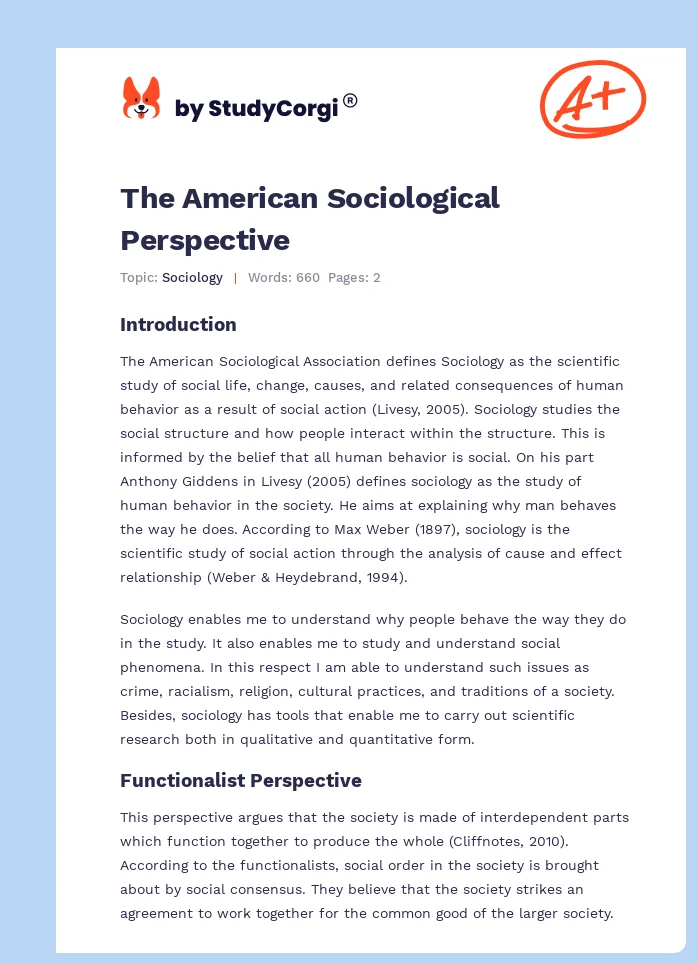 self sociological perspective essay