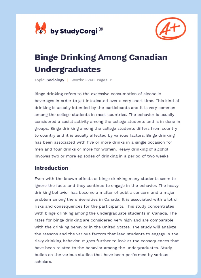 Binge Drinking Among Canadian Undergraduates. Page 1
