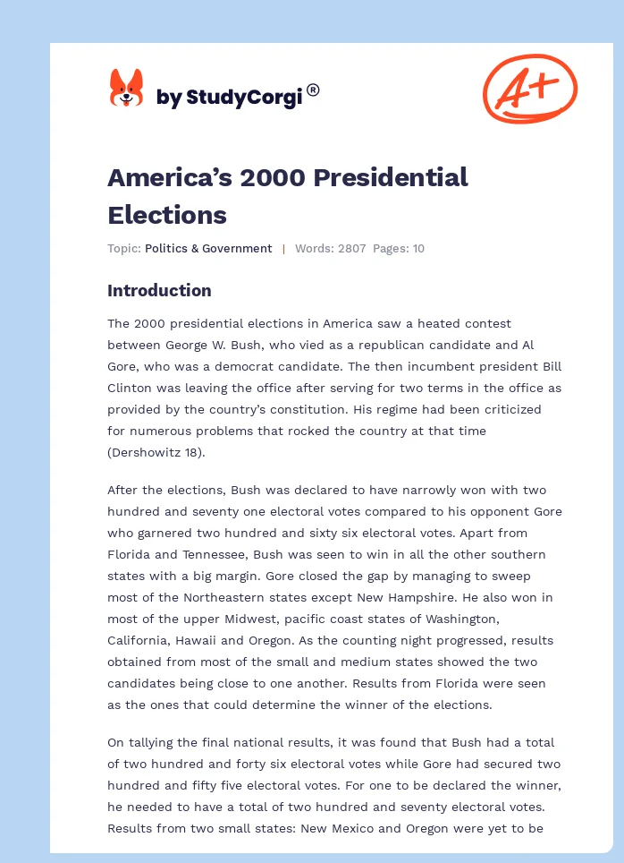 America’s 2000 Presidential Elections. Page 1