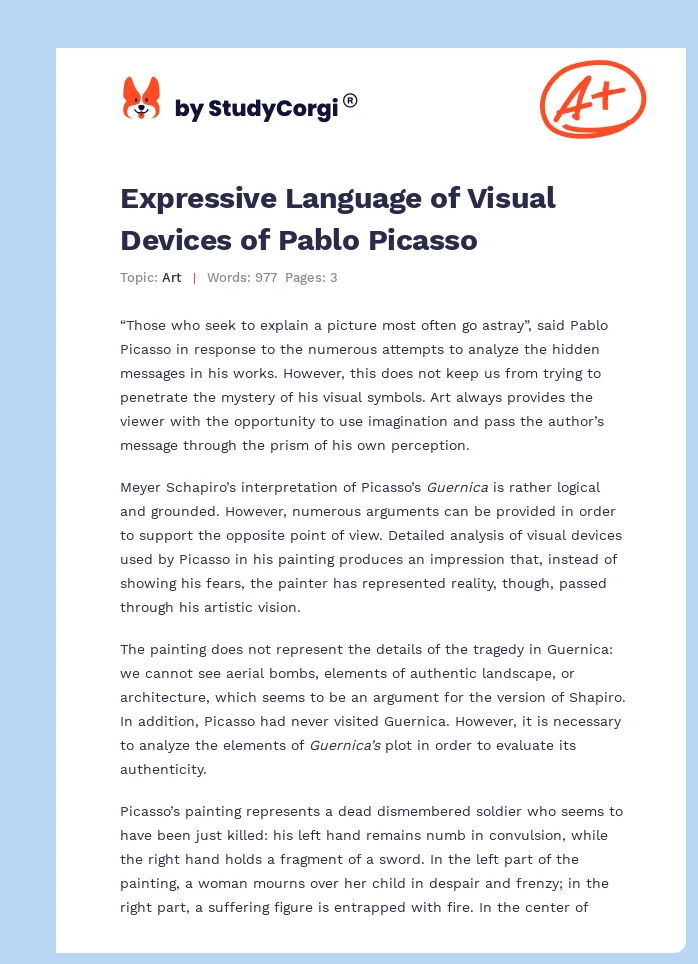 Expressive Language of Visual Devices of Pablo Picasso. Page 1