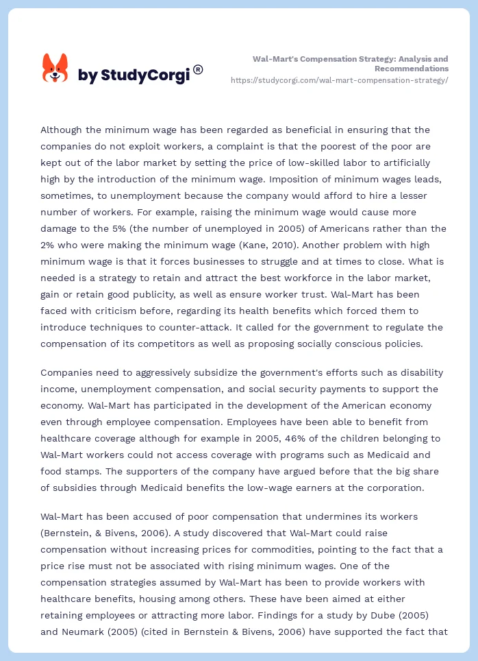 Wal-Mart's Compensation Strategy: Analysis and Recommendations. Page 2