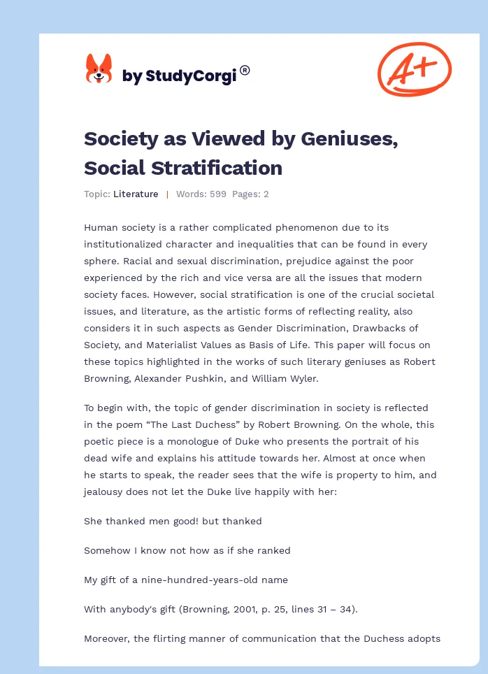 Society as Viewed by Geniuses, Social Stratification. Page 1