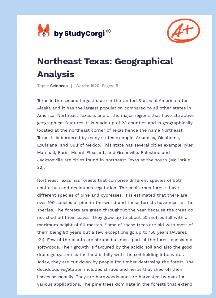 Northeast Texas: Geographical Analysis. Page 1