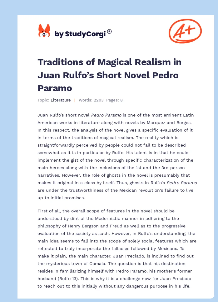 Traditions of Magical Realism in Juan Rulfo’s Short Novel Pedro Paramo. Page 1