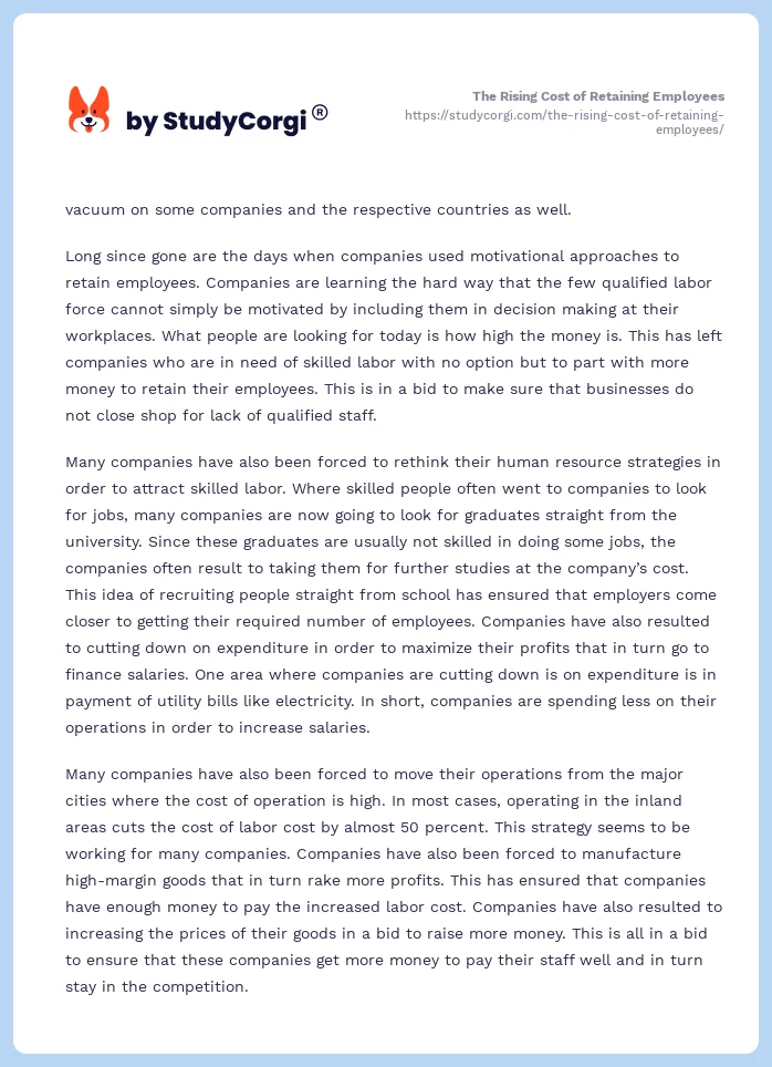 The Rising Cost of Retaining Employees. Page 2
