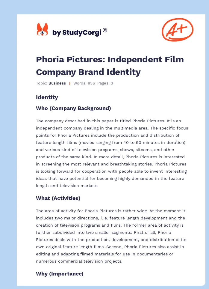 Phoria Pictures: Independent Film Company Brand Identity. Page 1