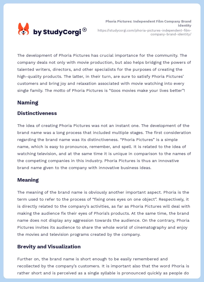 Phoria Pictures: Independent Film Company Brand Identity. Page 2