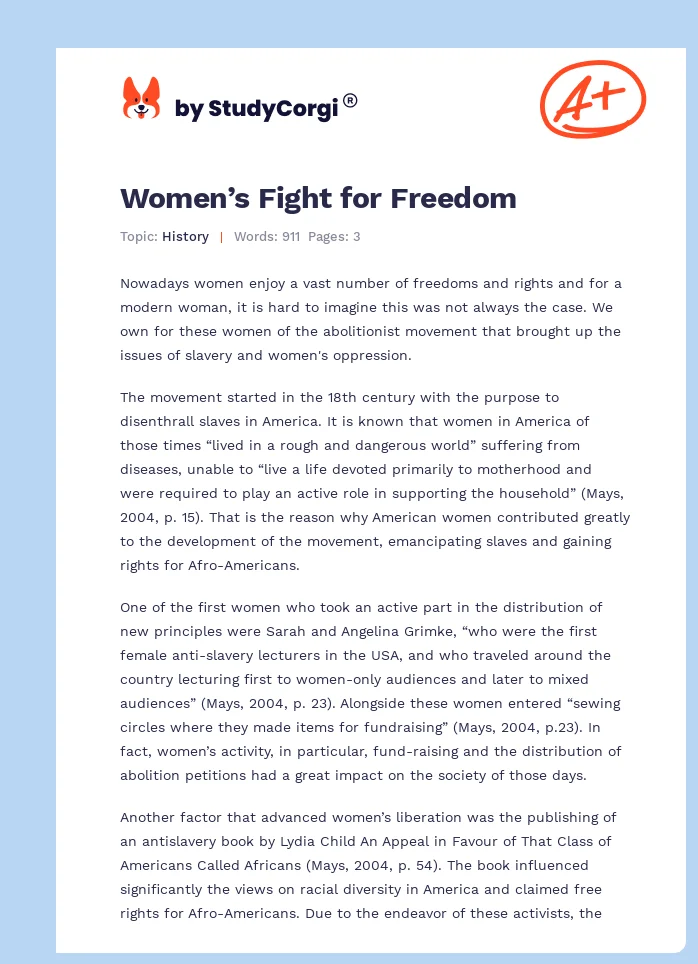 Women’s Fight for Freedom. Page 1