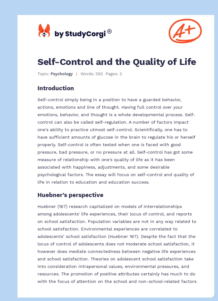 Self-Control and the Quality of Life. Page 1