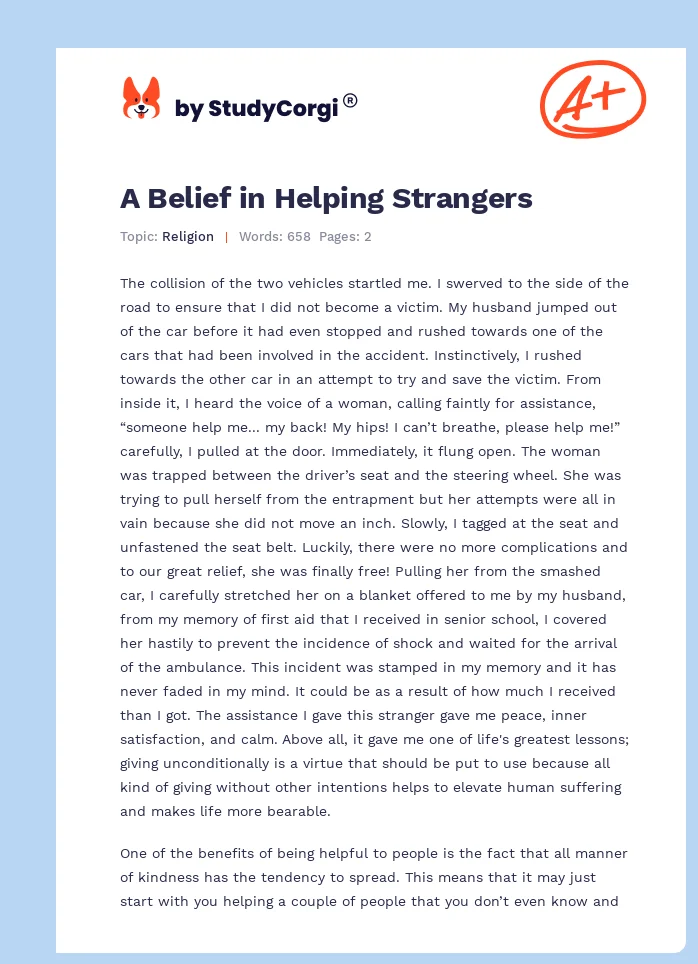 A Belief in Helping Strangers. Page 1