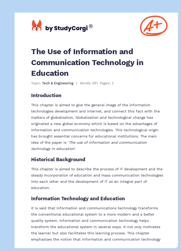 The Use of Information and Communication Technology in Education. Page 1