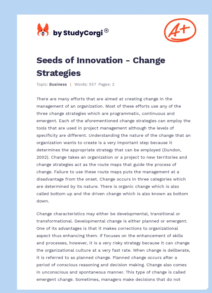 Seeds of Innovation - Change Strategies. Page 1