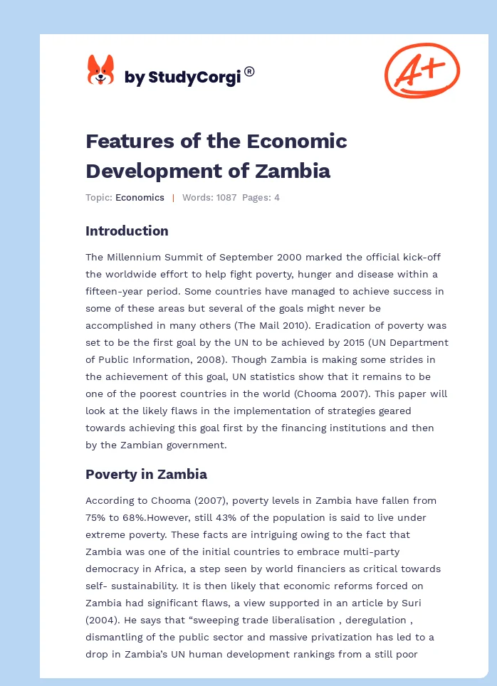 Features of the Economic Development of Zambia. Page 1