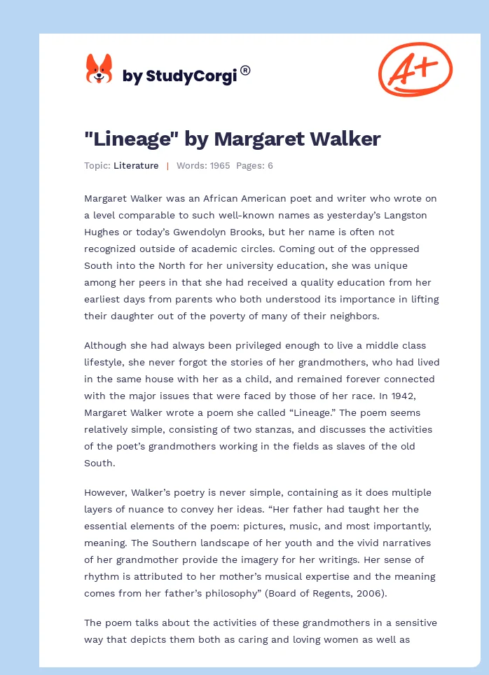 "Lineage" by Margaret Walker. Page 1