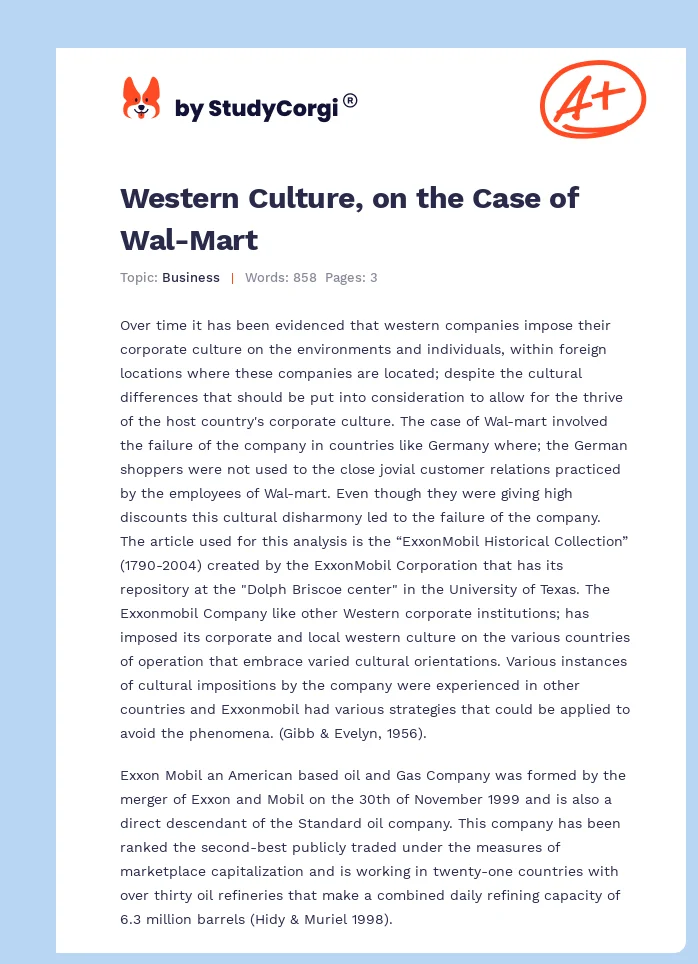Western Culture, on the Case of Wal-Mart. Page 1
