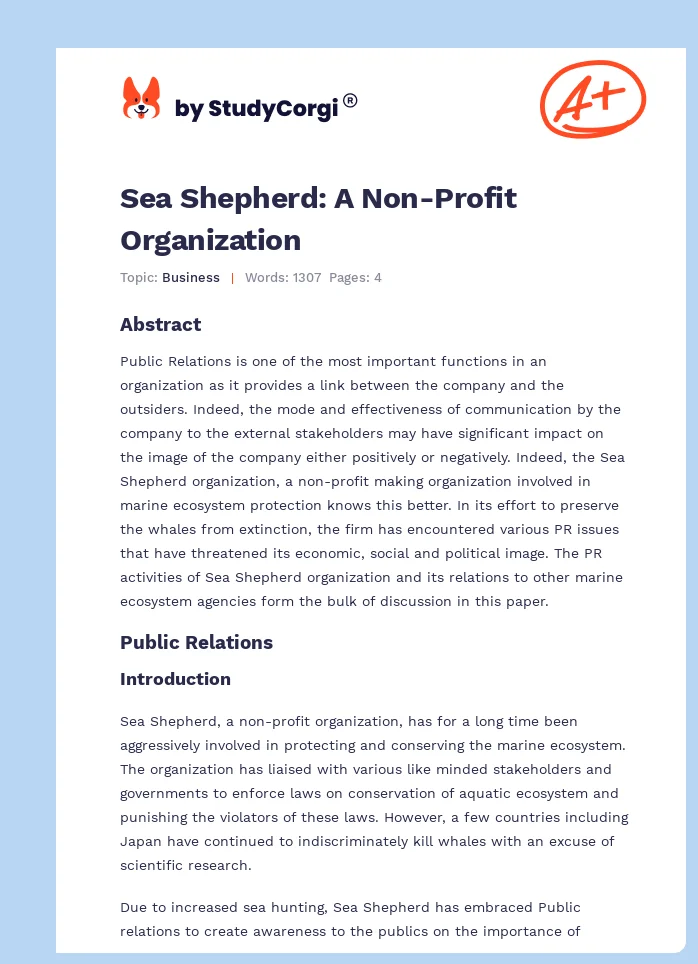 Sea Shepherd: A Non-Profit Organization. Page 1