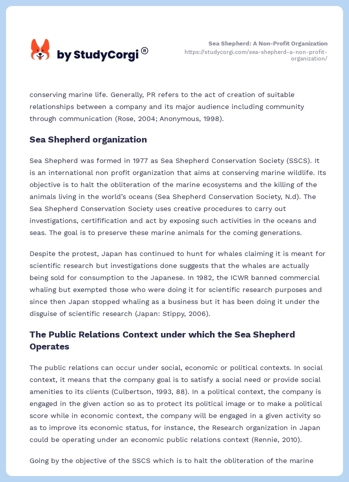 Sea Shepherd: A Non-Profit Organization. Page 2