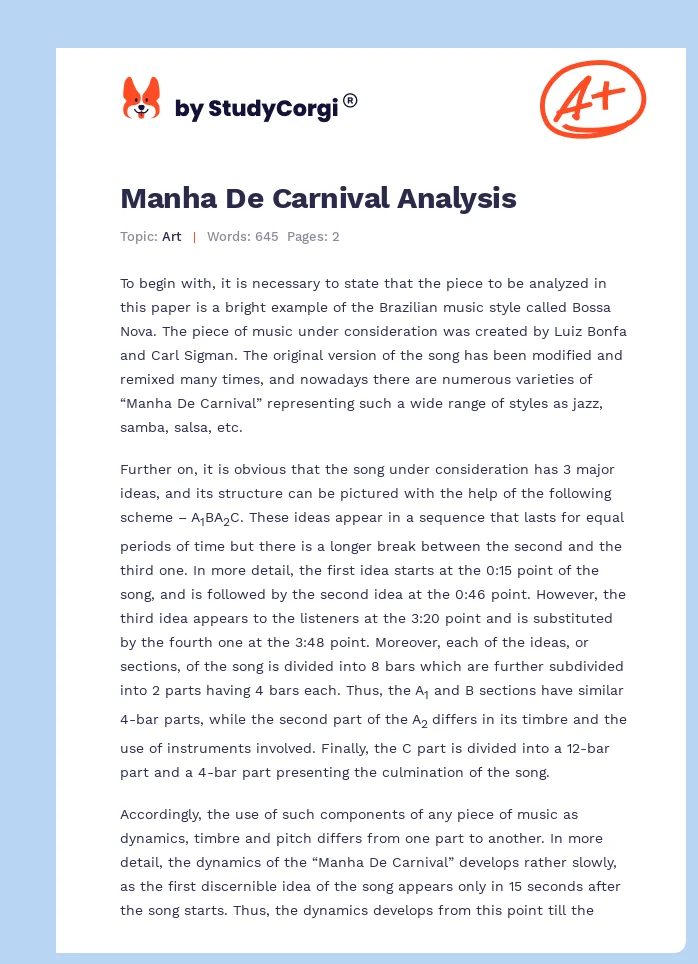 Manha De Carnival Analysis. Page 1