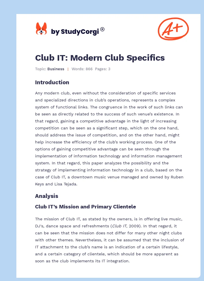 Club IT: Modern Club Specifics. Page 1