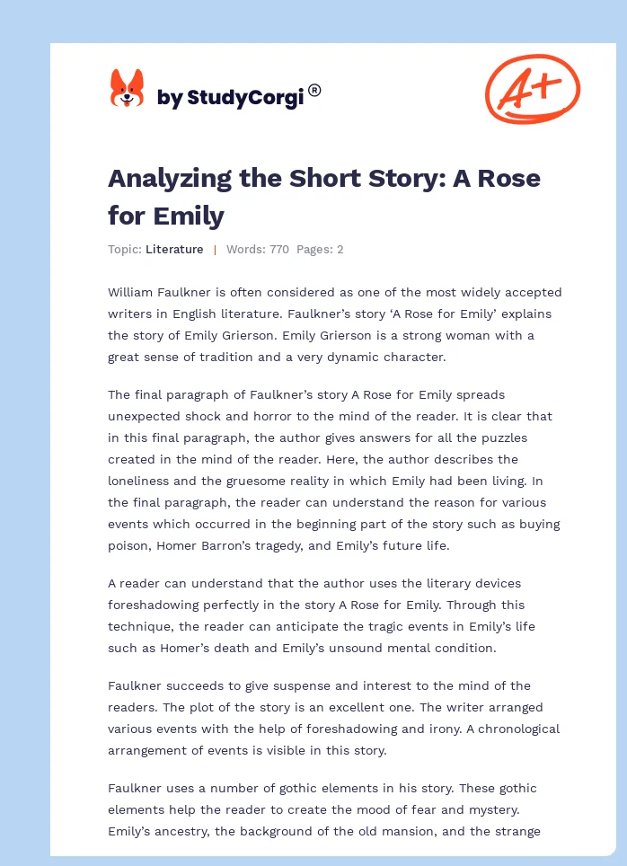 Analyzing the Short Story: A Rose for Emily. Page 1