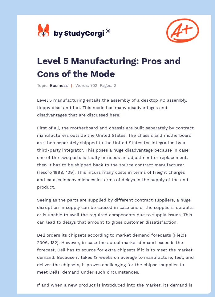 Level 5 Manufacturing: Pros and Cons of the Mode. Page 1