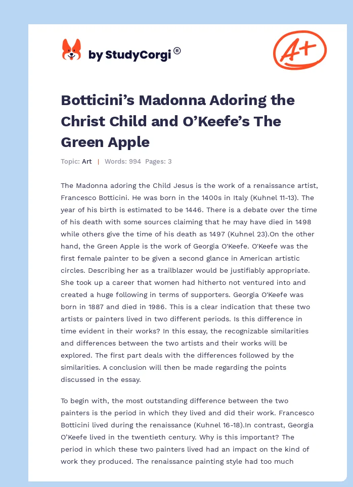 Botticini’s Madonna Adoring the Christ Child and O’Keefe’s The Green Apple. Page 1