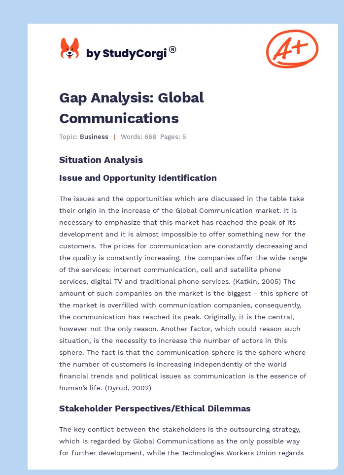 Gap Analysis: Global Communications. Page 1