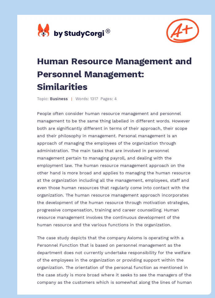 Human Resource Management and Personnel Management: Similarities. Page 1