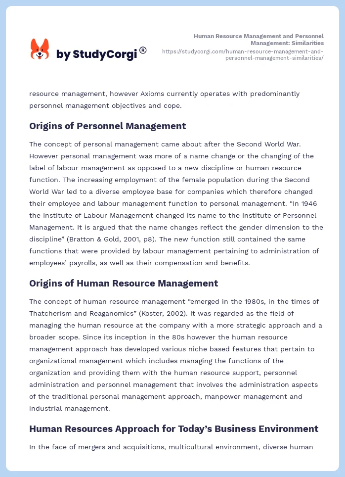 Human Resource Management and Personnel Management: Similarities. Page 2