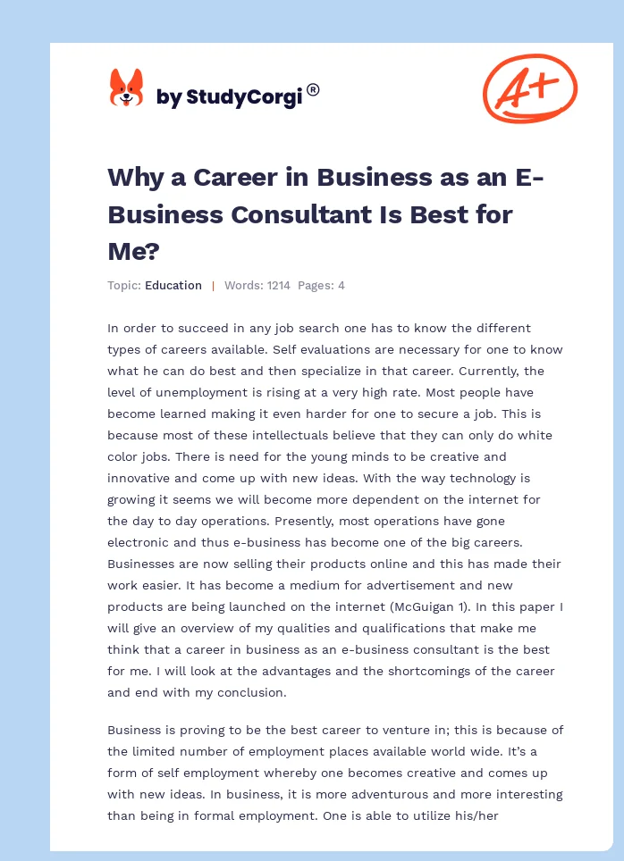 Why a Career in Business as an E-Business Consultant Is Best for Me?. Page 1