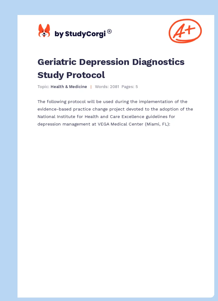 Geriatric Depression Diagnostics Study Protocol. Page 1