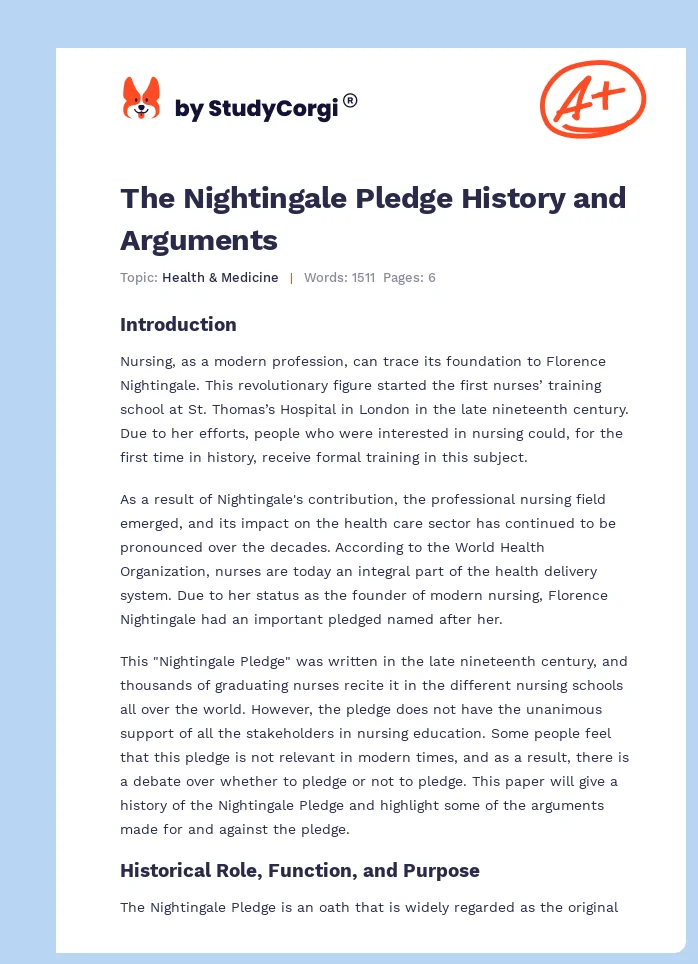 The Nightingale Pledge History and Arguments. Page 1