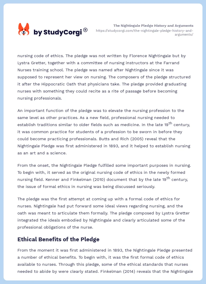 The Nightingale Pledge History and Arguments. Page 2