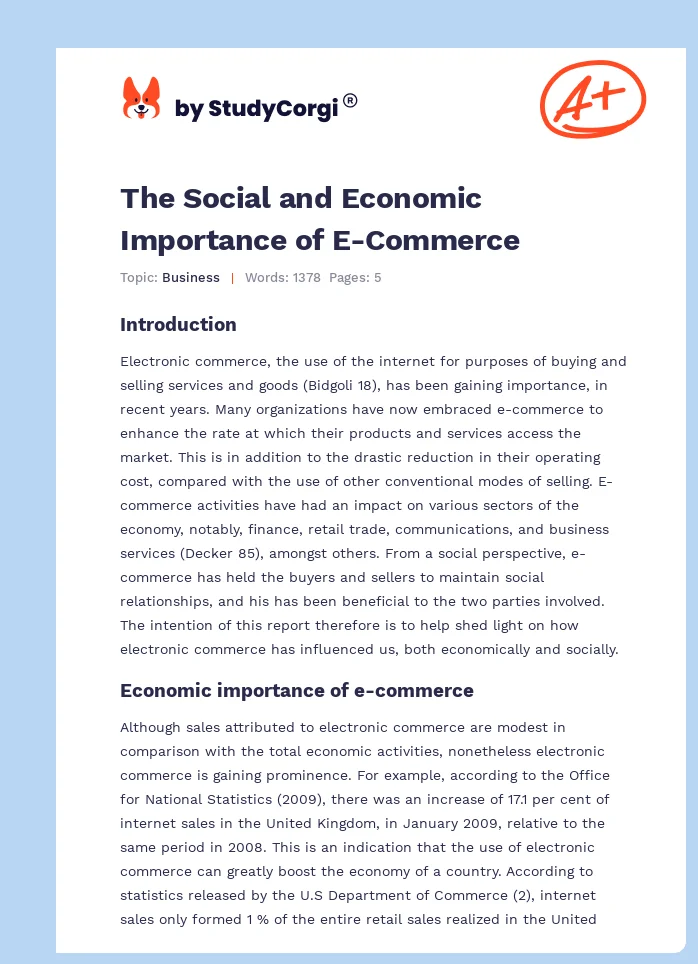 The Social and Economic Importance of E-Commerce. Page 1