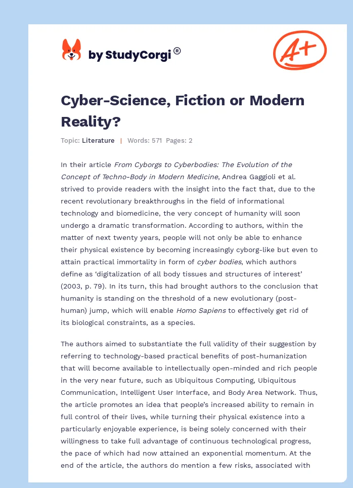 Cyber-Science, Fiction or Modern Reality?. Page 1