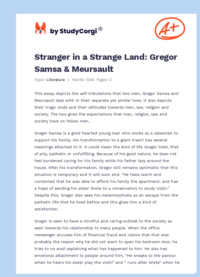 Stranger in a Strange Land: Gregor Samsa & Meursault. Page 1