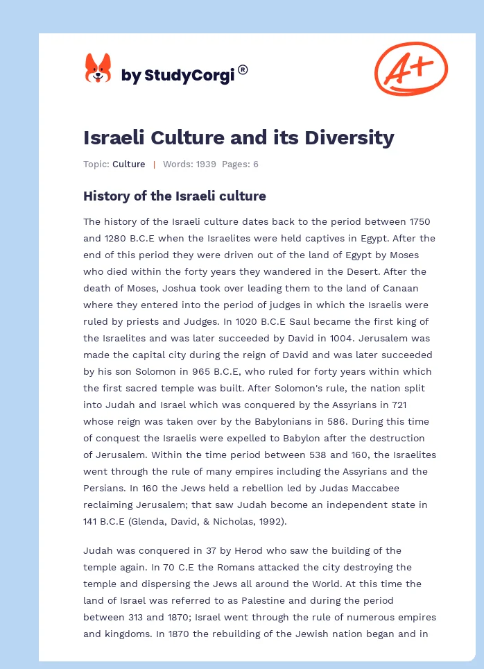 Israeli Culture and its Diversity. Page 1