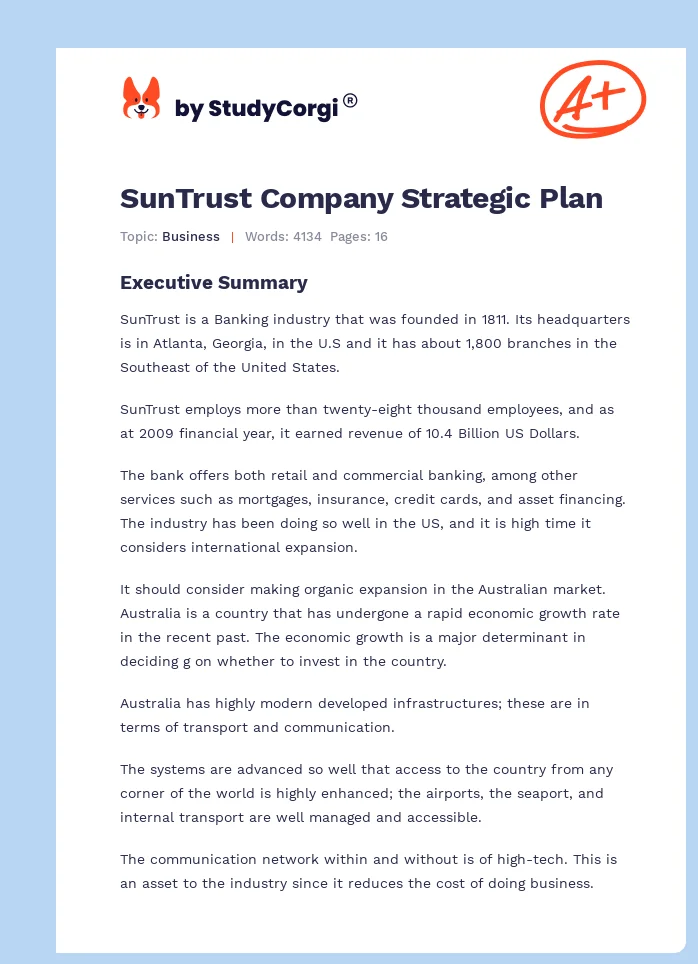 SunTrust Company Strategic Plan. Page 1