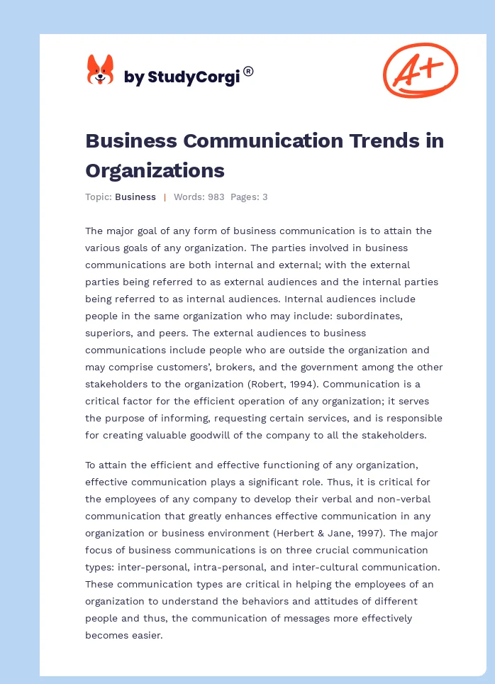 Business Communication Trends in Organizations. Page 1