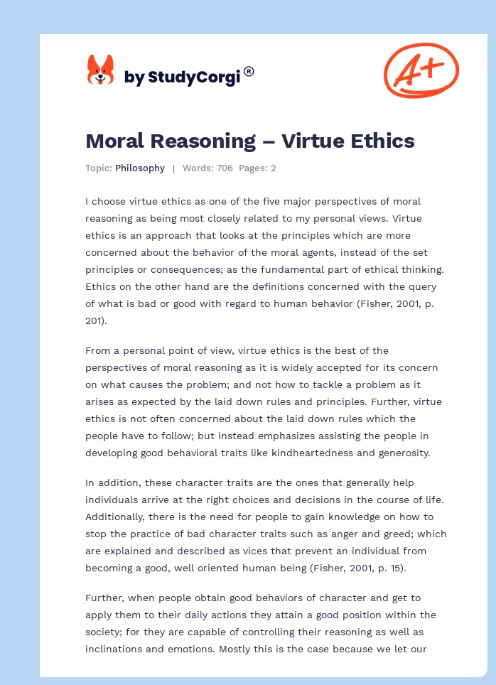 Moral Reasoning – Virtue Ethics. Page 1