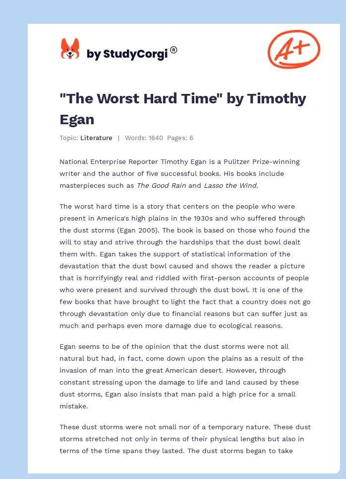 "The Worst Hard Time" by Timothy Egan. Page 1