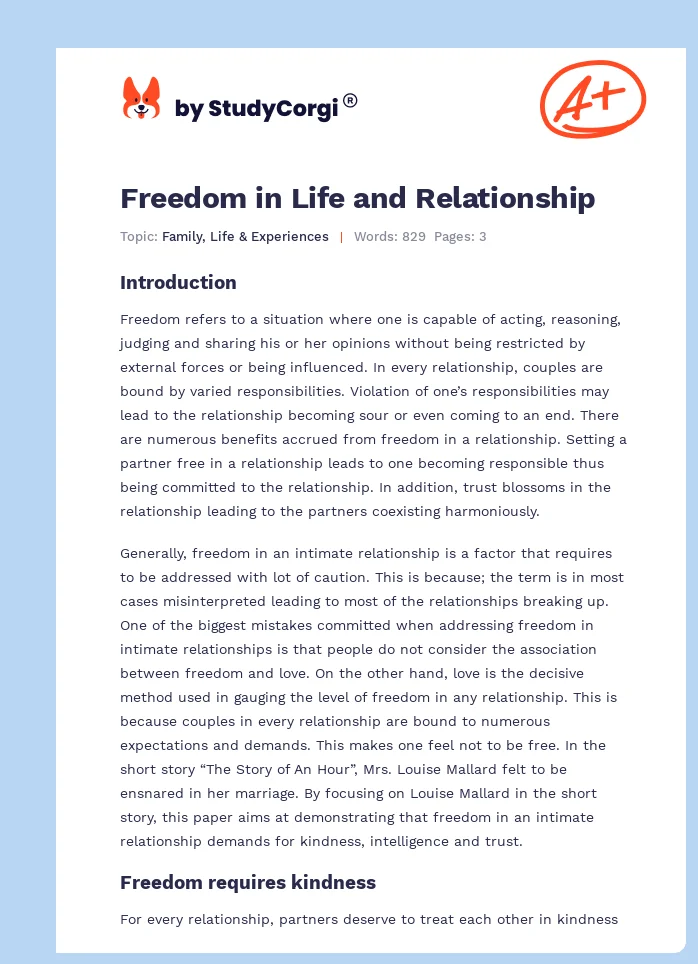 Freedom in Life and Relationship. Page 1