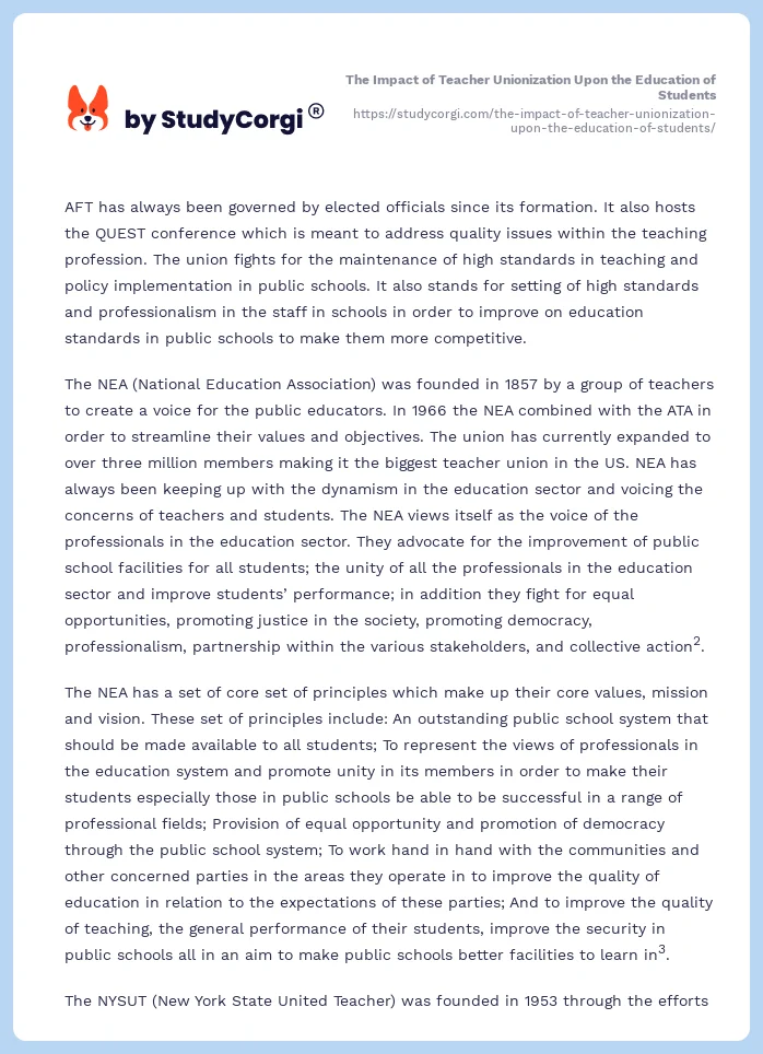 The Impact of Teacher Unionization Upon the Education of Students. Page 2
