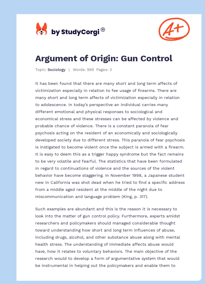 Argument of Origin: Gun Control. Page 1