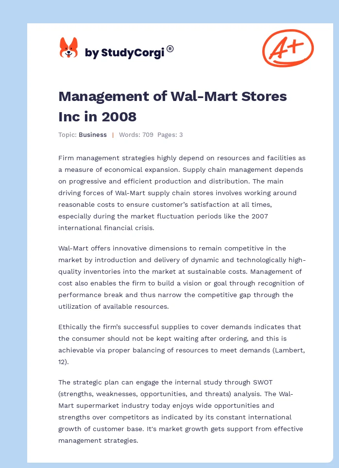 Management of Wal-Mart Stores Inc in 2008. Page 1