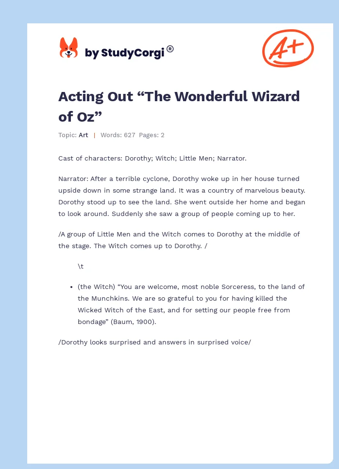 Acting Out “The Wonderful Wizard of Oz”. Page 1