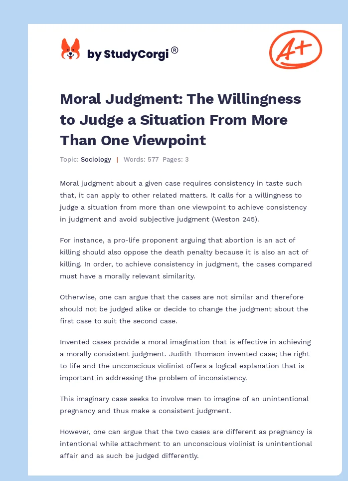 Moral Judgment: The Willingness to Judge a Situation From More Than One Viewpoint. Page 1