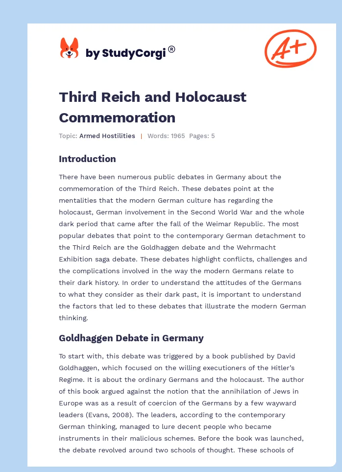 Third Reich and Holocaust Commemoration. Page 1