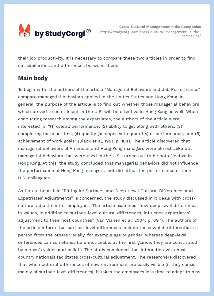 Cross-Cultural Management in the Companies. Page 2